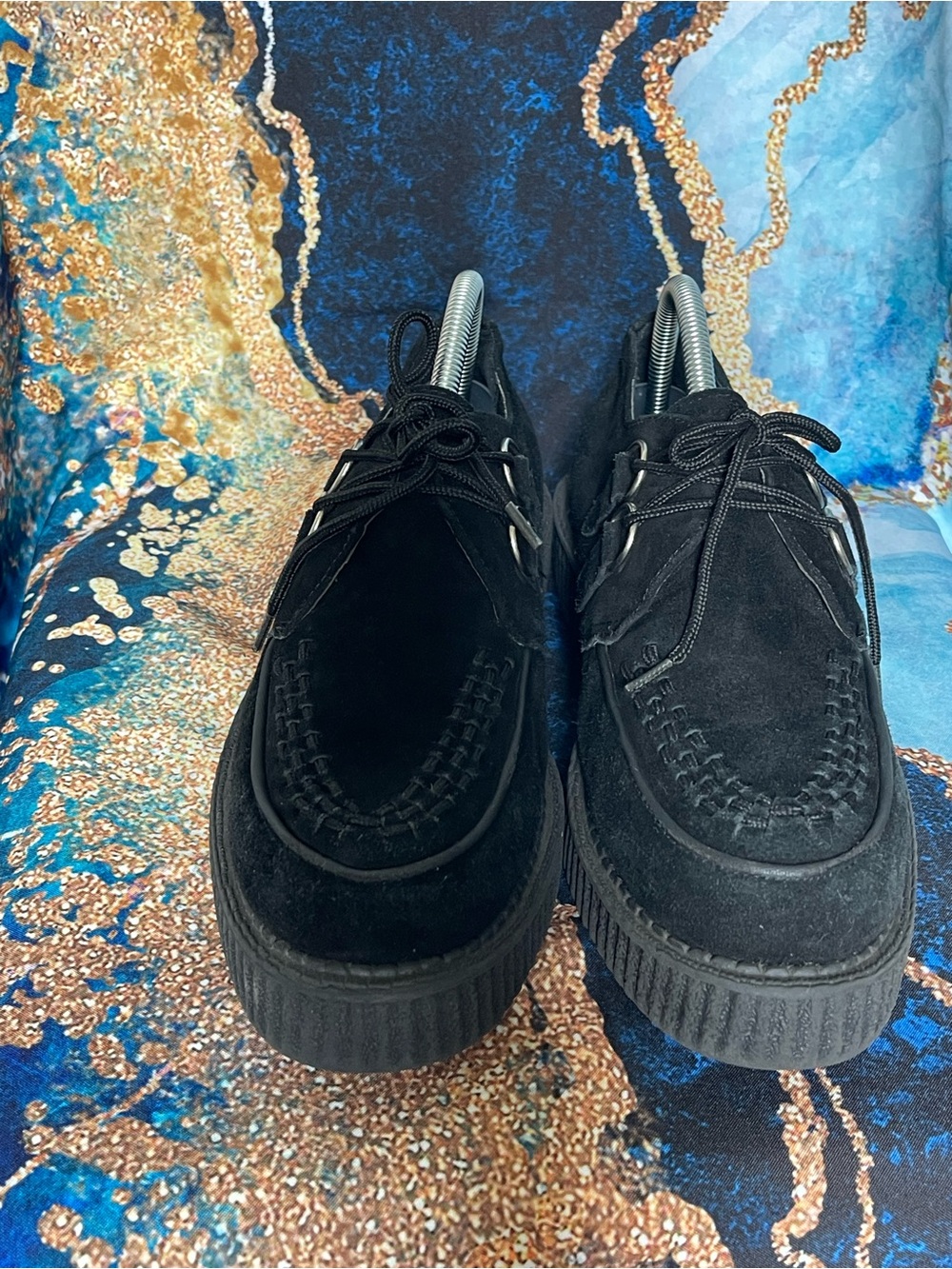 T.U.K. Unisex Black Creepers Platform Shoes D-Ring Lace Gothic Punk size W11-M9 - Picture 10 of 15